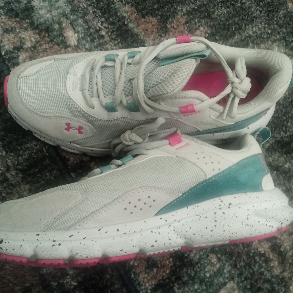 Under Armour White Sneakers with Teal & Pink Accents